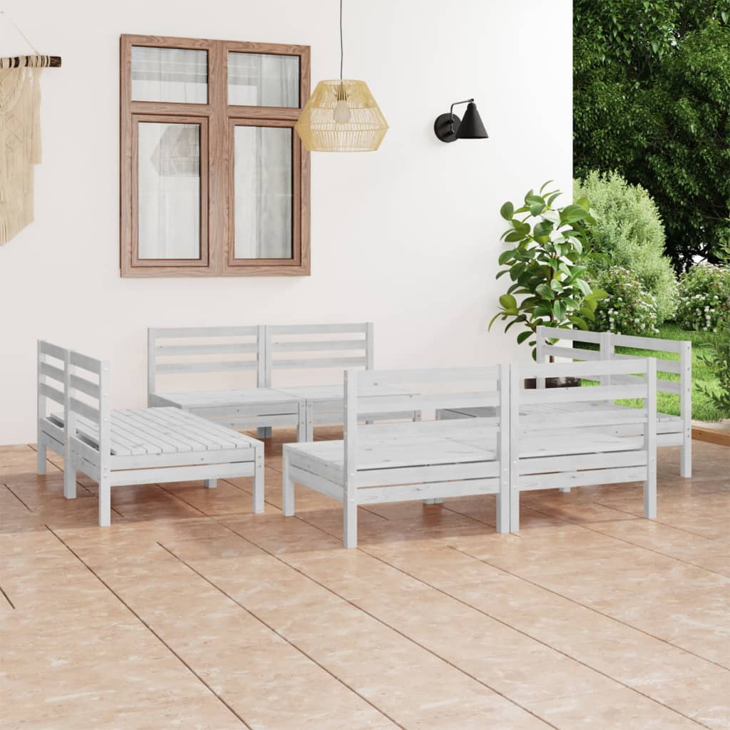 8-tlg. Garten-Lounge-Set Weiss Kiefer Massivholz